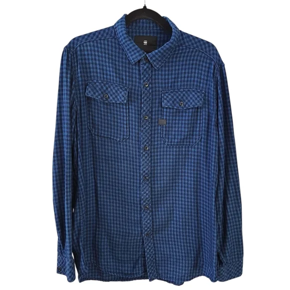 G-STAR RAW Landoh Blue Plaid Long-Sleeve Shirt L - Picture 3 of 16